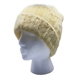 Zara Man | Men | Pale Yellow Italian Yarn Mohair Blend Knit Beanie | One Size